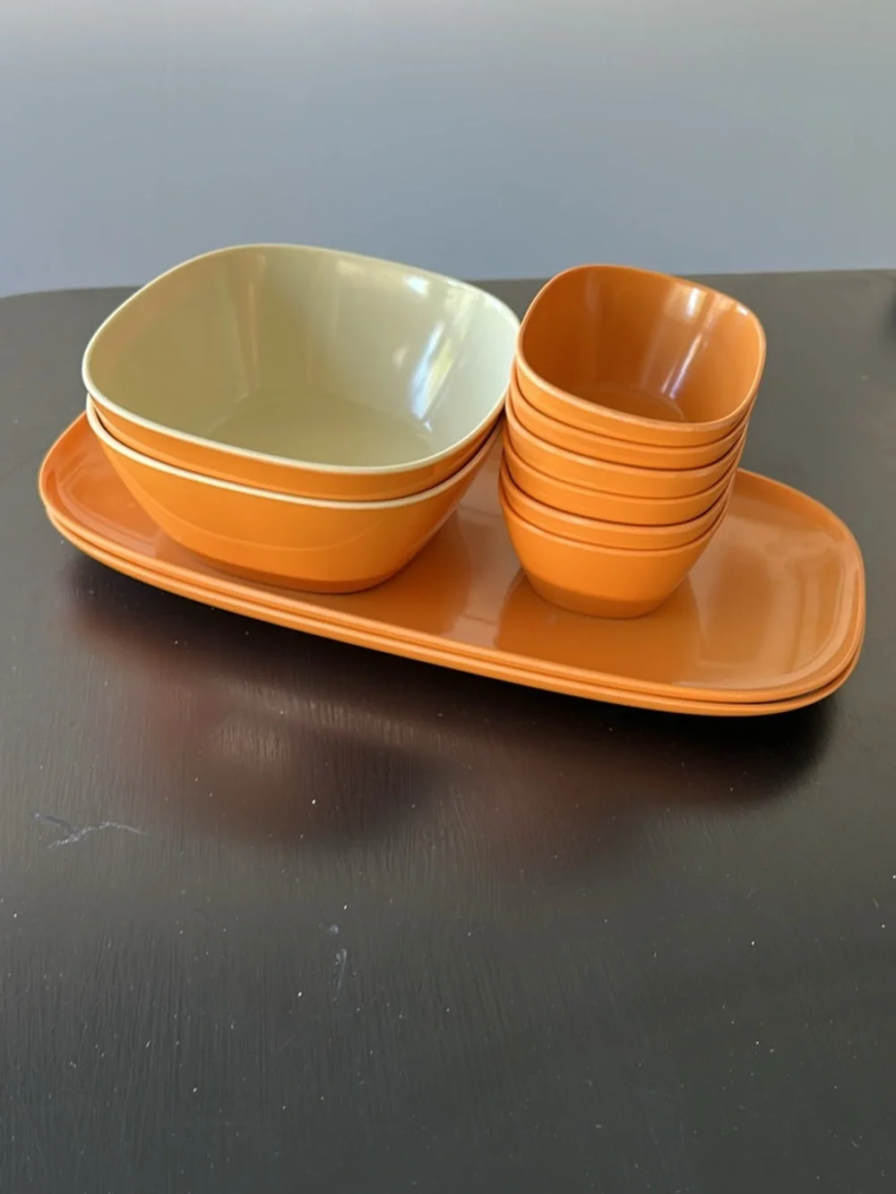 Pier One pumpkin Orange melamine Serving Bowl and Dip Set